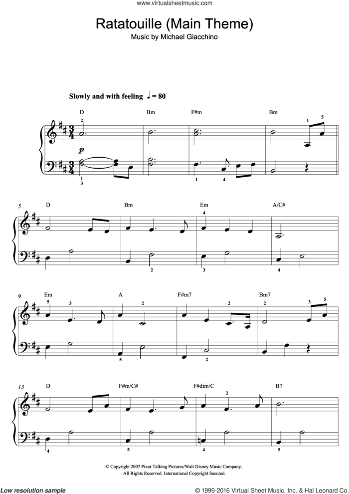 Ratatouille (Main Theme), (easy) sheet music for piano solo by Michael Giacchino, easy skill level