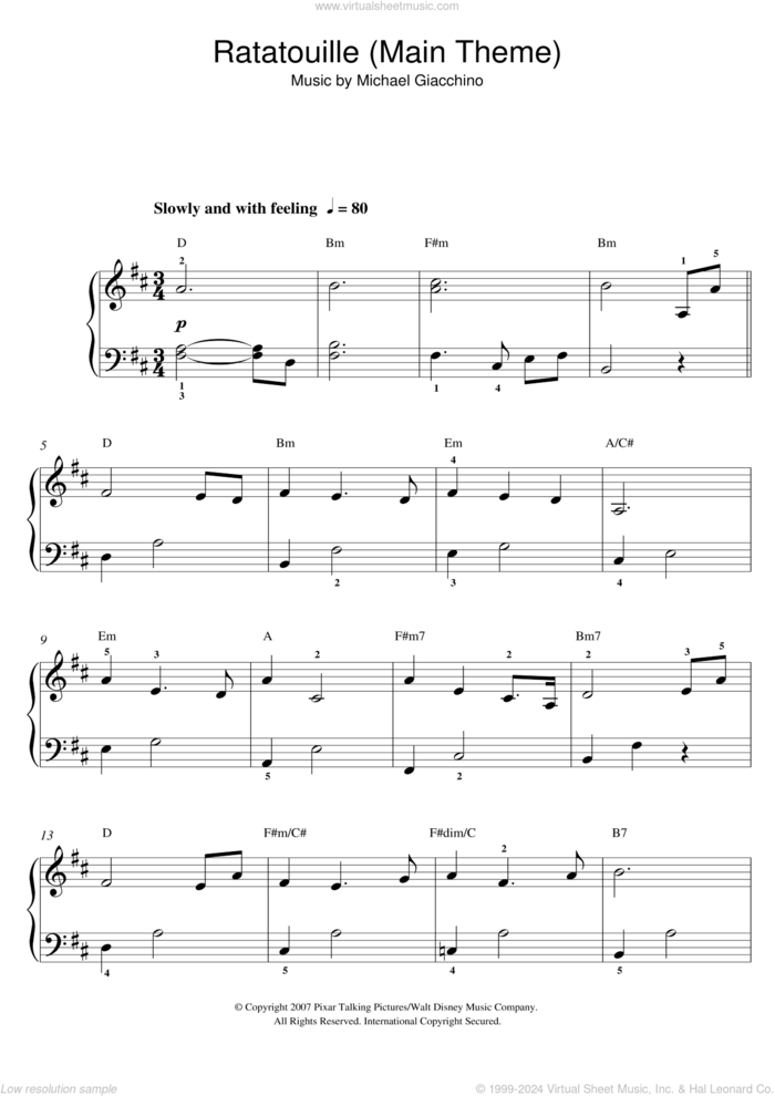 Ratatouille (Main Theme), (easy) sheet music for piano solo by Michael Giacchino, easy skill level