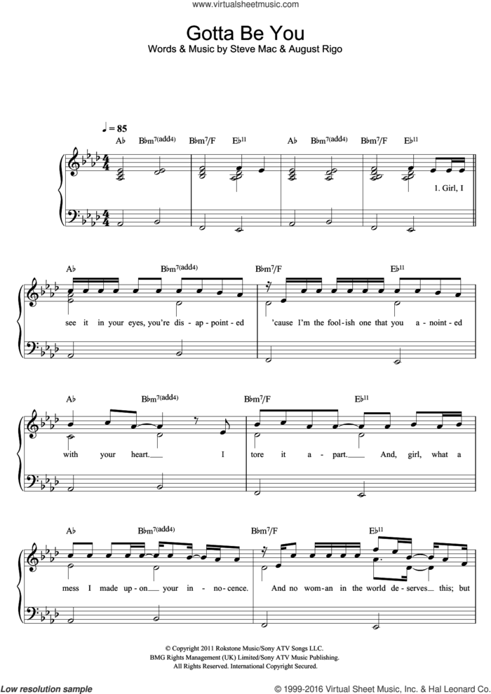 Gotta Be You sheet music for piano solo by One Direction, August Rigo and Steve Mac, easy skill level