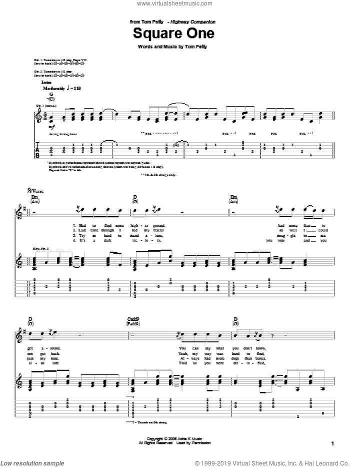 Square One sheet music for guitar (tablature) by Tom Petty, intermediate skill level