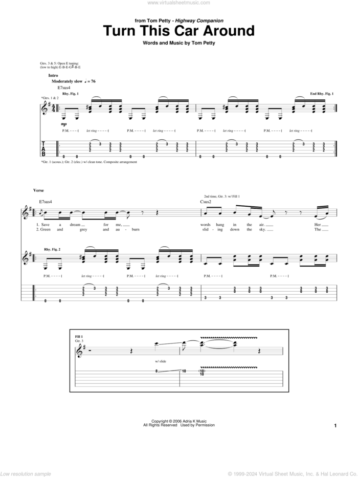 Turn This Car Around sheet music for guitar (tablature) by Tom Petty, intermediate skill level