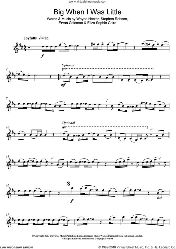 Big When I Was Little sheet music for alto saxophone solo by Wayne Hector, Eliza Doolittle, Eliza Sophie Caird, Ervan Coleman and Steve Robson, intermediate skill level