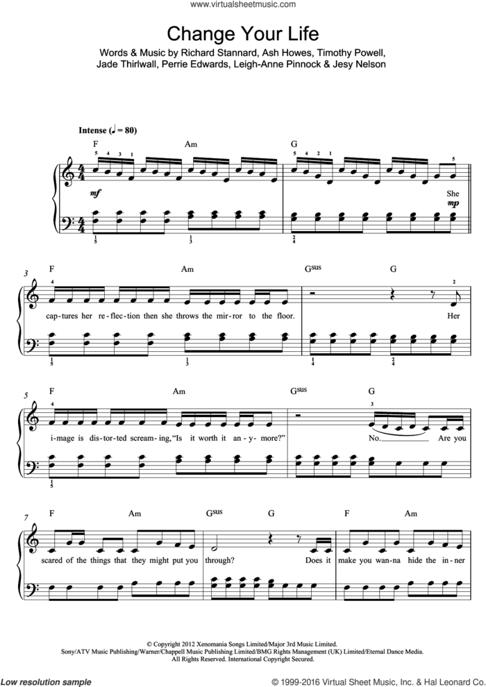 Change Your Life sheet music for piano solo (beginners) by Little Mix, Ash Howes, Jade Thirlwall, Jesy Nelson, Leigh-Anne Pinnock, Perrie Edwards, Richard Stannard and Timothy Powell, beginner piano (beginners)