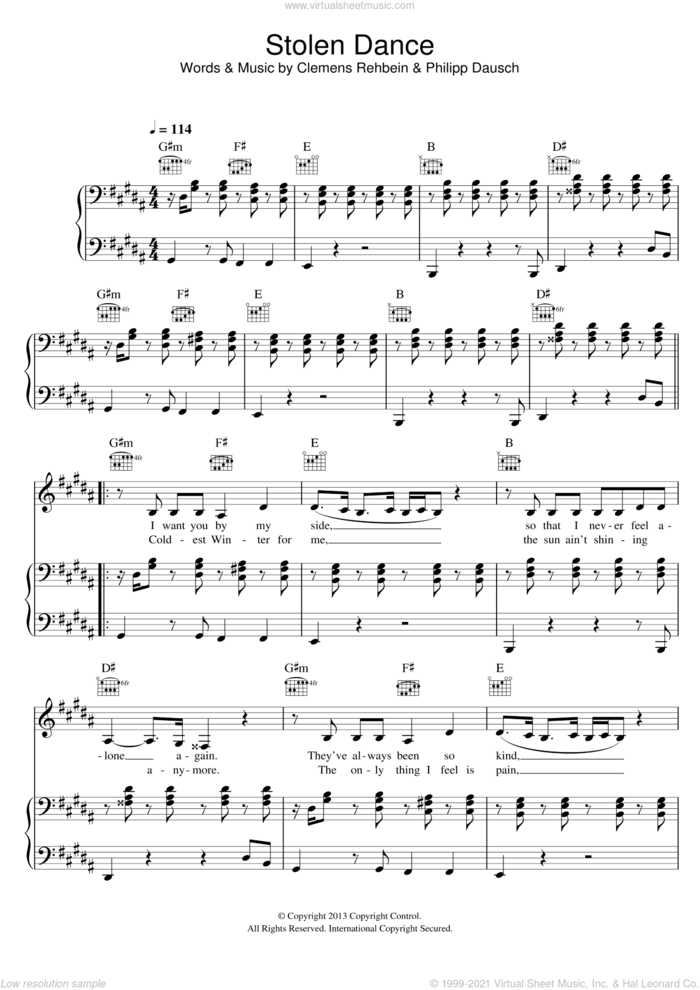 Stolen Dance sheet music for voice, piano or guitar by Milky Chance, Clemens Rehbein and Philipp Dausch, intermediate skill level