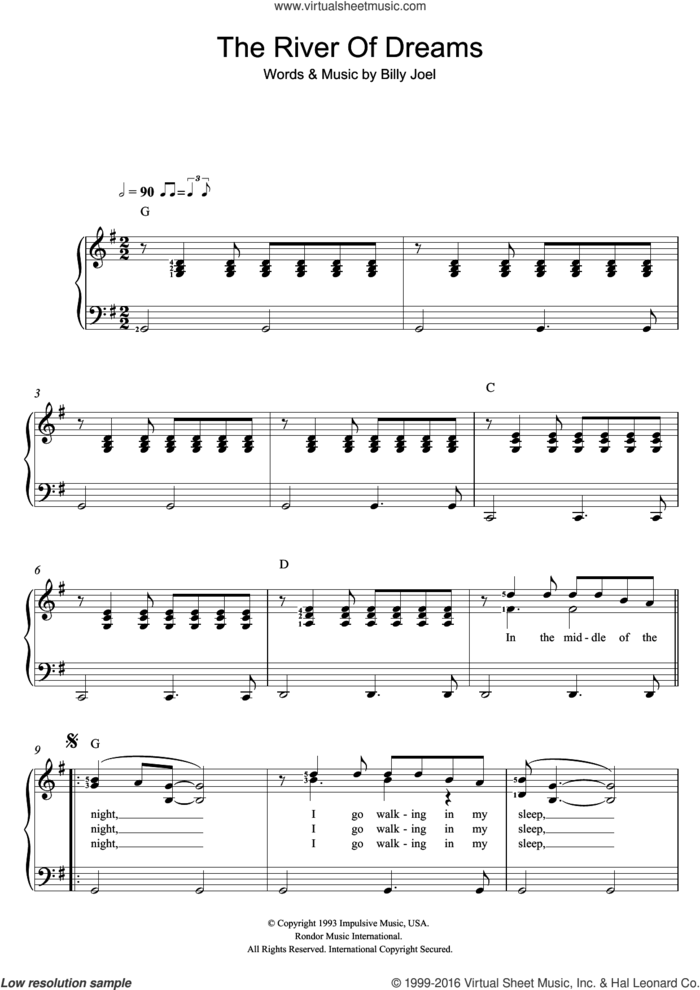 The River Of Dreams sheet music for voice and piano by Billy Joel, intermediate skill level
