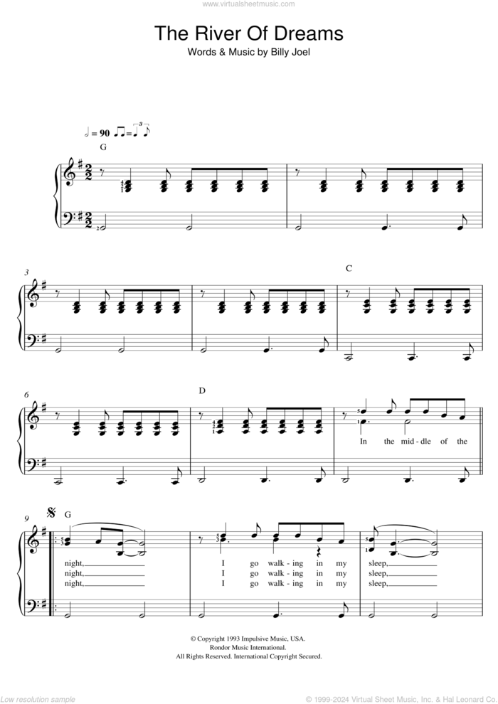 The River Of Dreams sheet music for voice and piano by Billy Joel, intermediate skill level