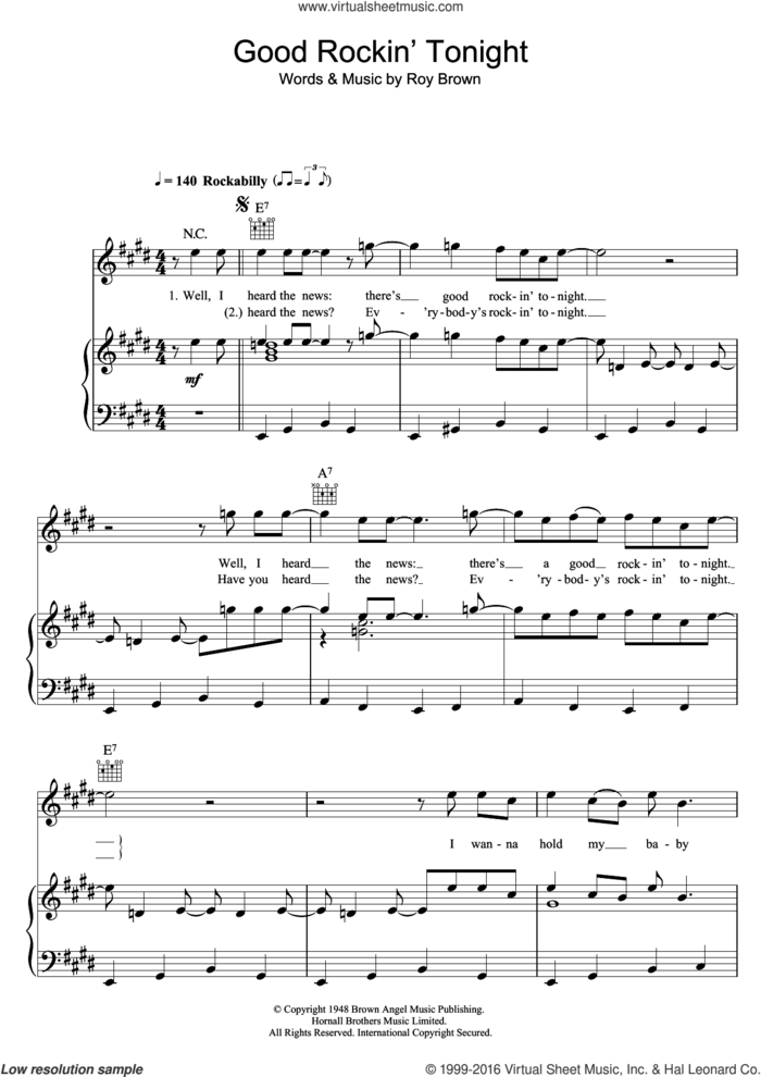 Good Rockin' Tonight sheet music for voice, piano or guitar by Elvis Presley and Roy Brown, intermediate skill level