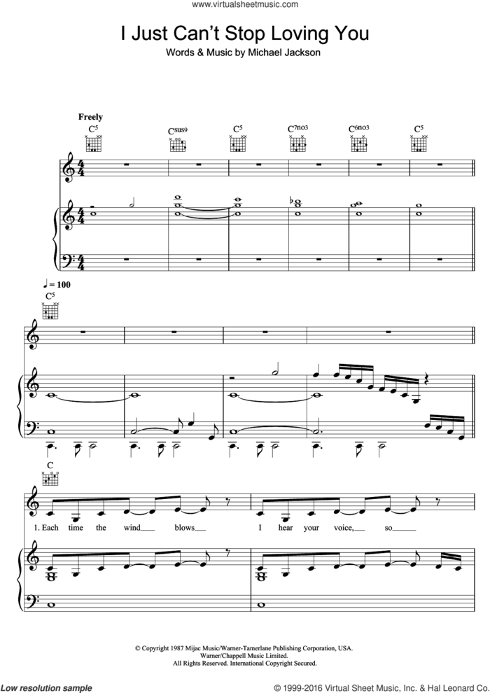 I Just Can't Stop Loving You sheet music for voice, piano or guitar by Michael Jackson and Siedah Garrett, intermediate skill level