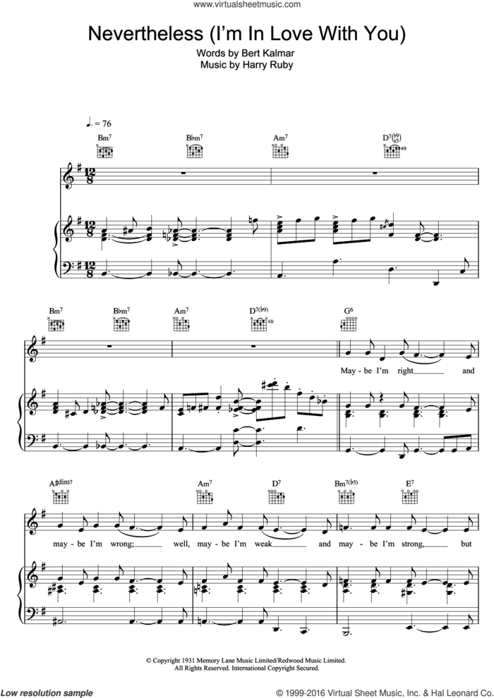Nevertheless (I'm In Love With You) sheet music for voice, piano or guitar by Michael Buble, Bert Kalmar and Harry Ruby, intermediate skill level