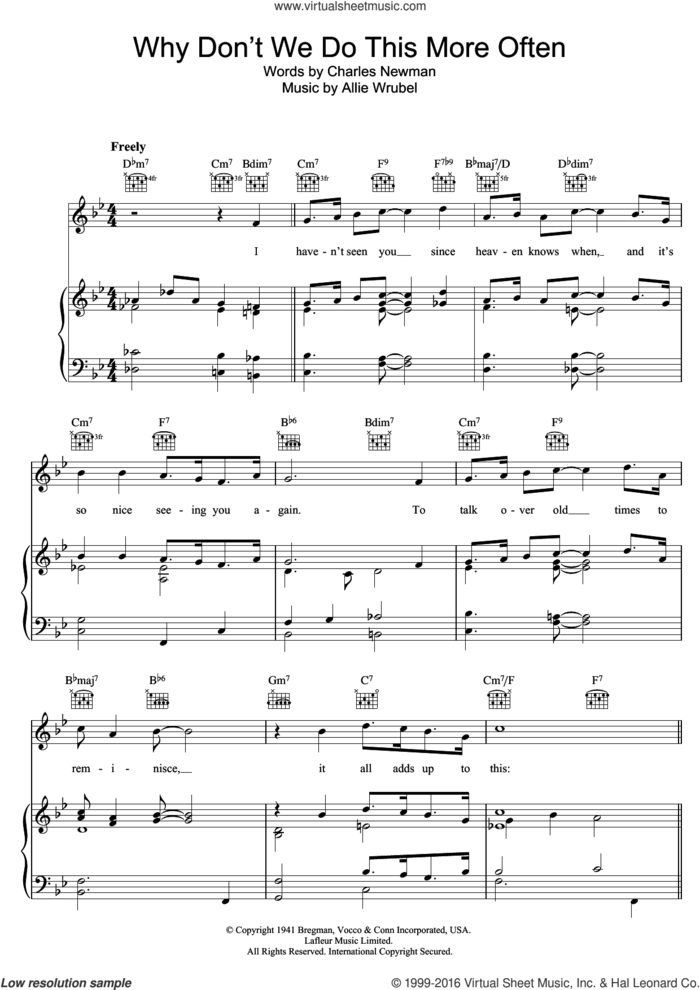 Why Don't We Do This More Often sheet music for voice, piano or guitar by Charles Newman and Allie Wrubel, intermediate skill level