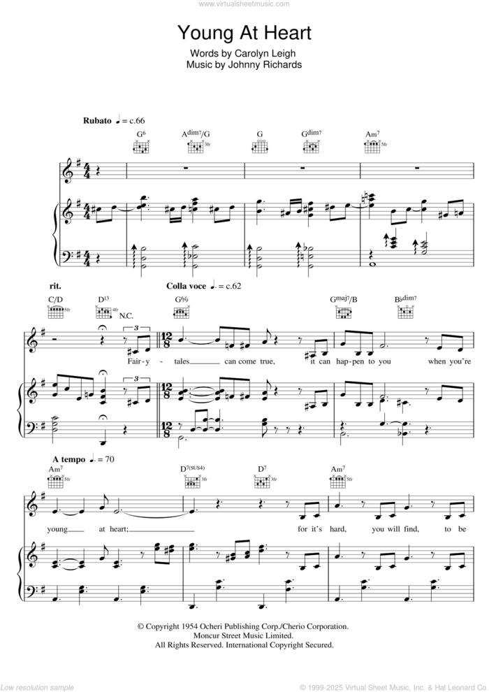 Young At Heart sheet music for voice, piano or guitar by Michael Buble, Frank Sinatra, Carolyn Leigh and Johnny Richards, intermediate skill level