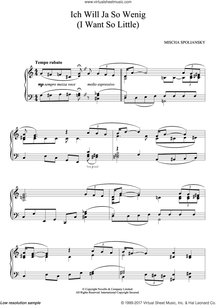 Ich Will Ja So Wenig (I Want So Little) sheet music for piano solo by Mischa Spoliansky, classical score, intermediate skill level