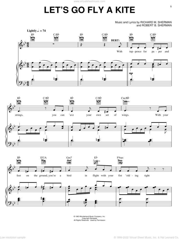 Let's Go Fly A Kite sheet music for voice, piano or guitar by Sherman Brothers, Mary Poppins (Musical), Anthony Drewe, George Stiles, Richard M. Sherman and Robert B. Sherman, intermediate skill level