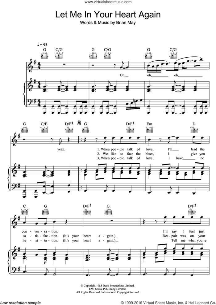 Let Me In Your Heart Again sheet music for voice, piano or guitar by Queen and Brian May, intermediate skill level
