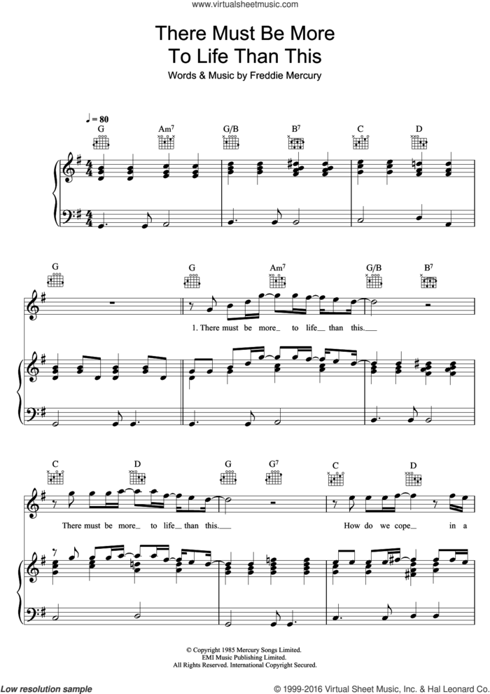 There Must Be More To Life Than This (featuring Michael Jackson) sheet music for voice, piano or guitar by Queen, Michael Jackson, Queen & Michael Jackson and Freddie Mercury, intermediate skill level