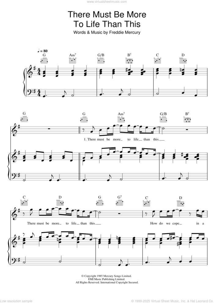 There Must Be More To Life Than This (featuring Michael Jackson) sheet music for voice, piano or guitar by Queen, Michael Jackson, Queen & Michael Jackson and Freddie Mercury, intermediate skill level