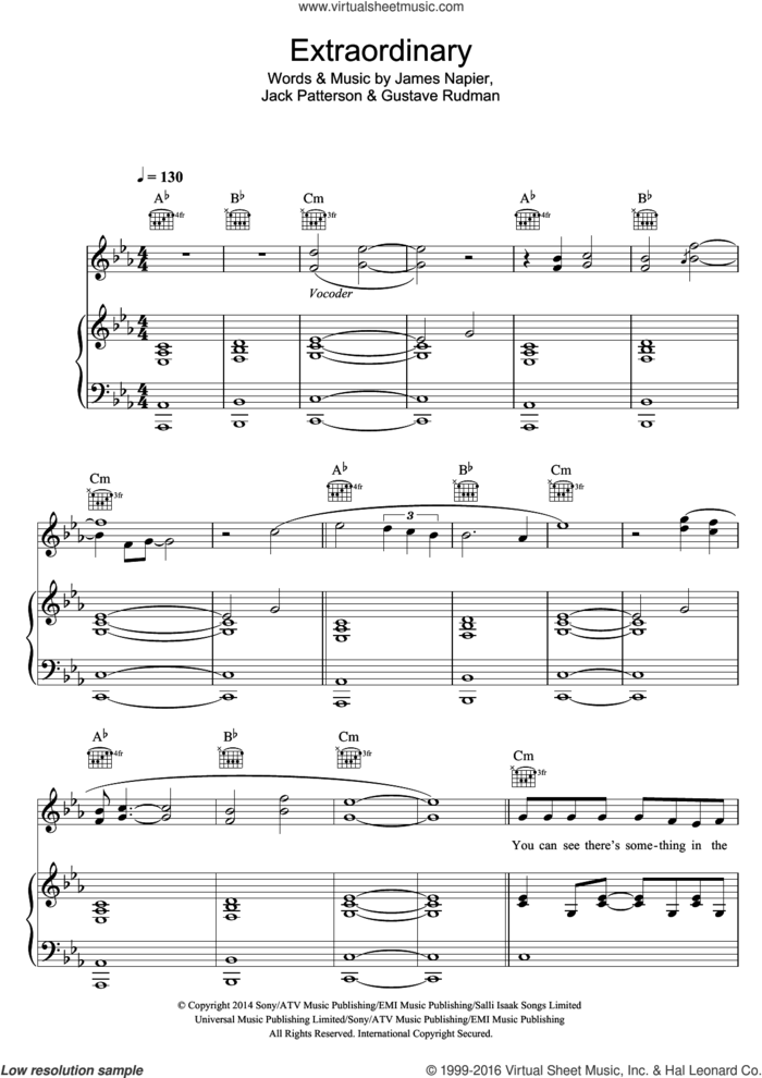 Extraordinary (featuring Sharna Bass) sheet music for voice, piano or guitar by Clean Bandit, Sharna Bass, Gustave Rudman, Jack Patterson and James Napier, intermediate skill level