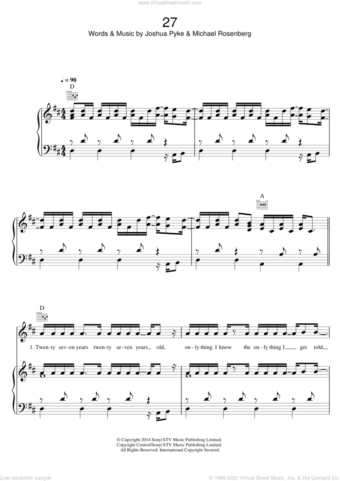 27 sheet music for voice, piano or guitar by Passenger, Joshua Pyke and Michael Rosenberg, intermediate skill level