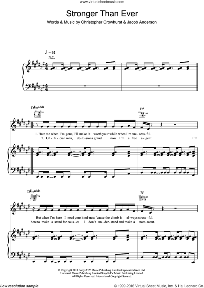 Stronger Than Ever sheet music for voice, piano or guitar by Raleigh Ritchie, Christopher Crowhurst and Jacob Anderson, intermediate skill level
