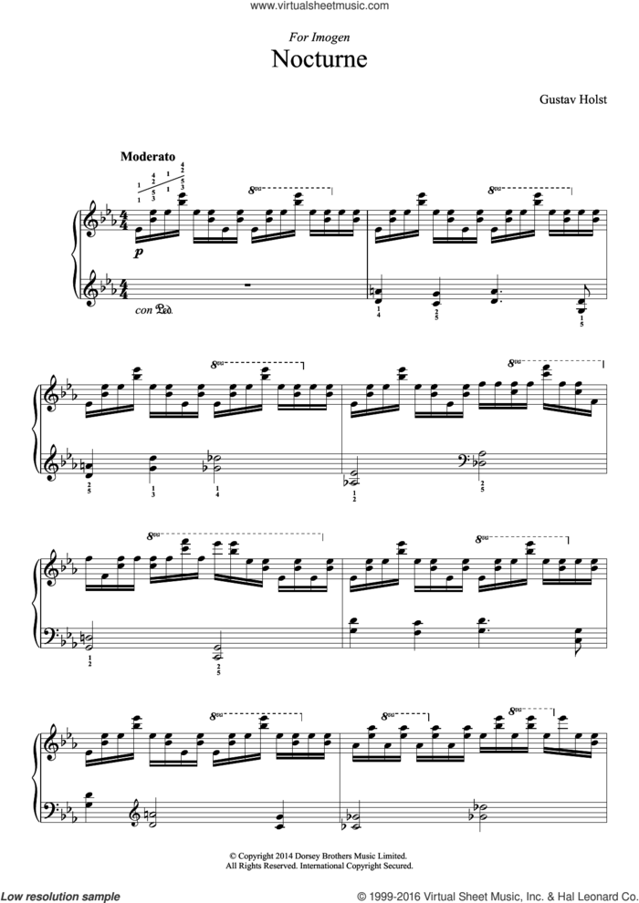 Nocturne sheet music for piano solo by Gustav Holst, classical score, intermediate skill level