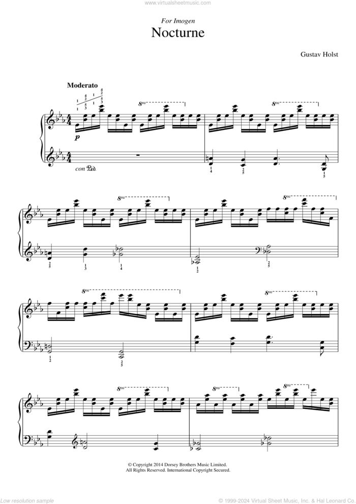 Nocturne sheet music for piano solo by Gustav Holst, classical score, intermediate skill level