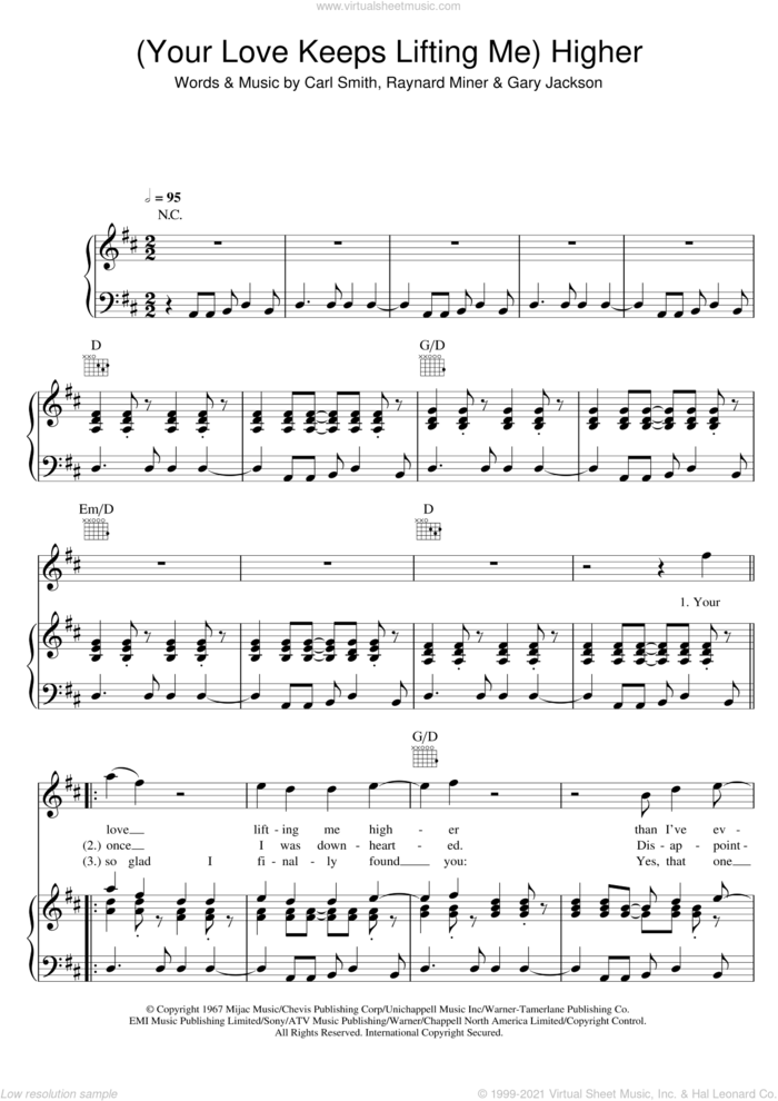 (Your Love Keeps Lifting Me) Higher And Higher sheet music for voice, piano or guitar by Jackie Wilson, Carl Smith, Gary Jackson and Raynard Miner, intermediate skill level