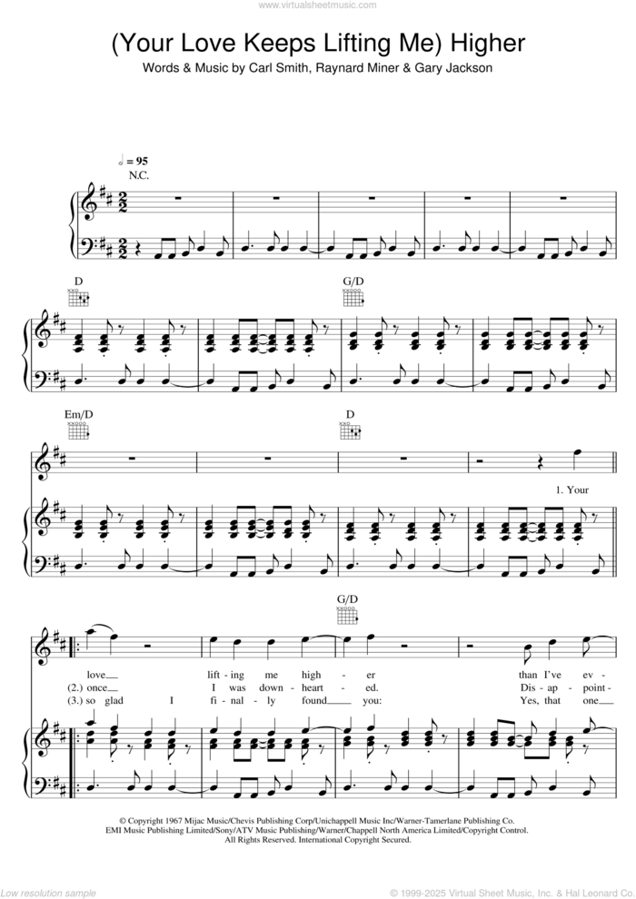 (Your Love Keeps Lifting Me) Higher And Higher sheet music for voice, piano or guitar by Jackie Wilson, Carl Smith, Gary Jackson and Raynard Miner, intermediate skill level