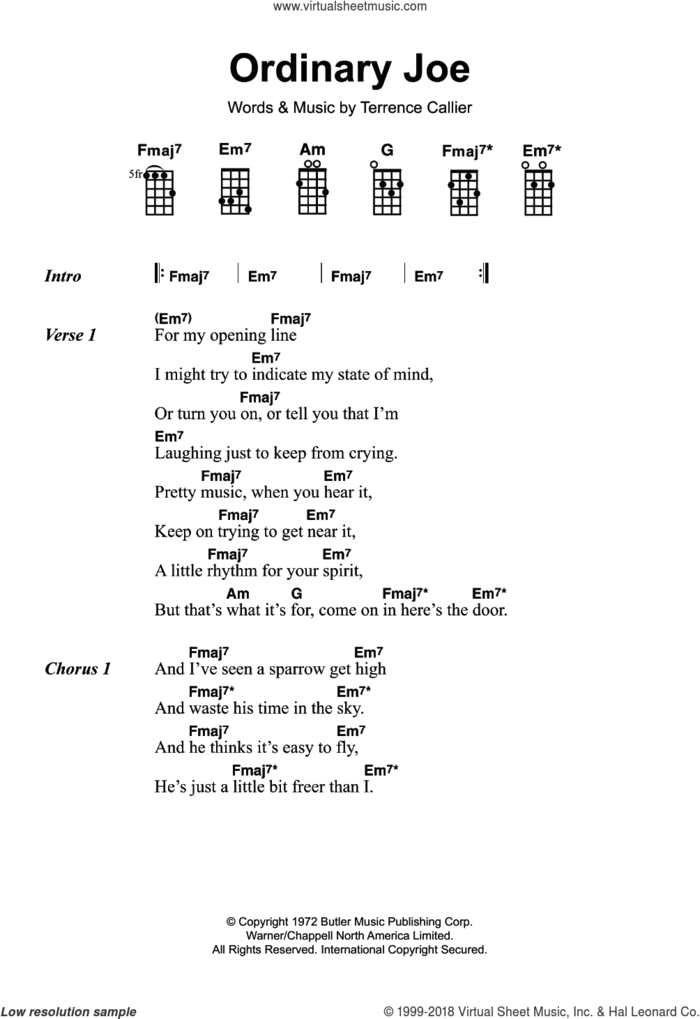 Ordinary Joe sheet music for ukulele by Terry Callier and Terrence Callier, intermediate skill level