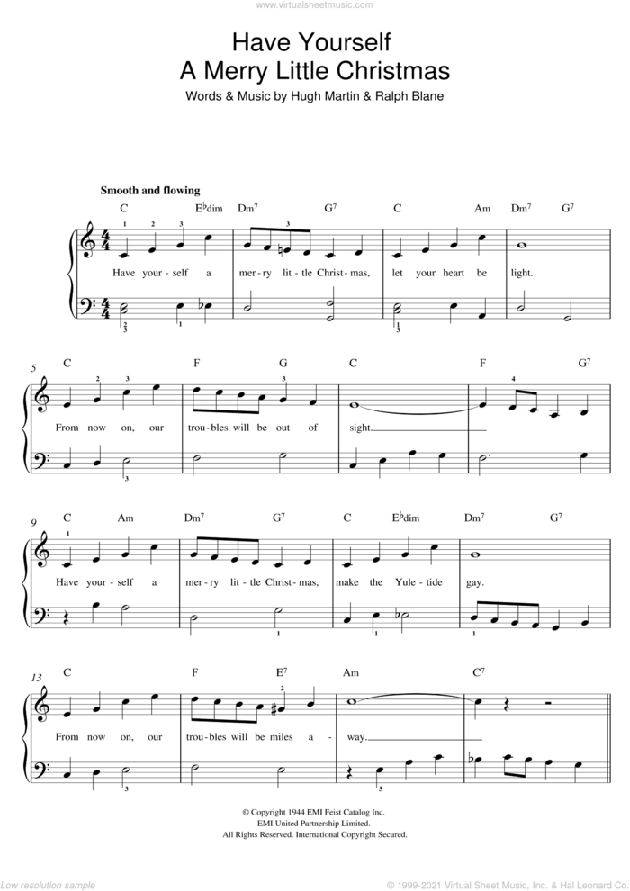 Have Yourself A Merry Little Christmas sheet music for piano solo (beginners) by Frank Sinatra, Hugh Martin and Ralph Blane, beginner piano (beginners)