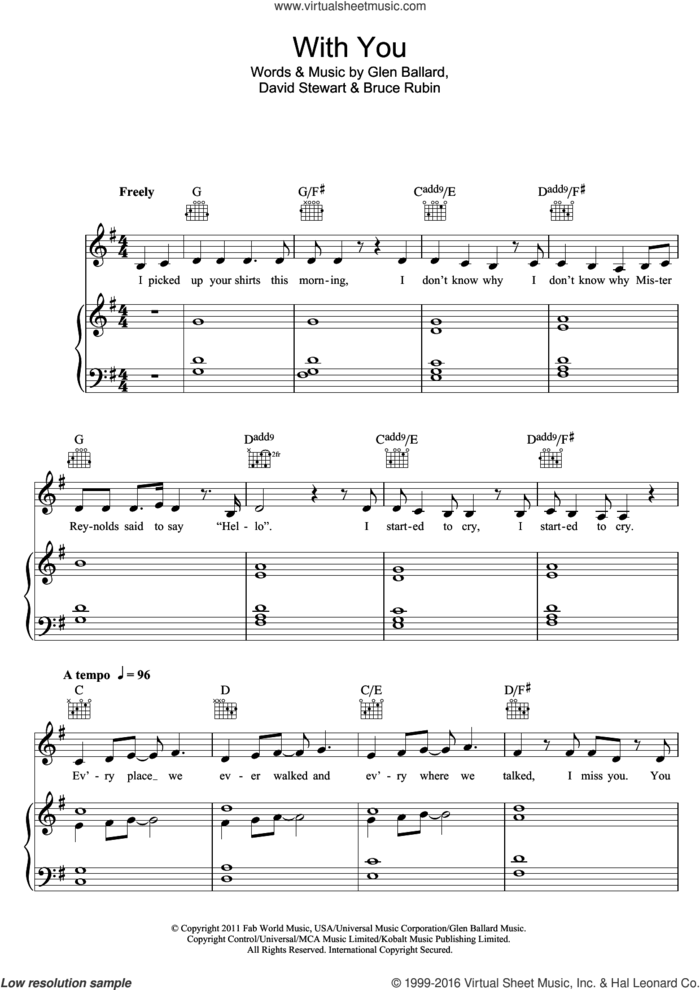 With You (from Ghost The Musical) sheet music for voice, piano or guitar by Glen Ballard, Bruce Rubin and Dave Stewart, intermediate skill level