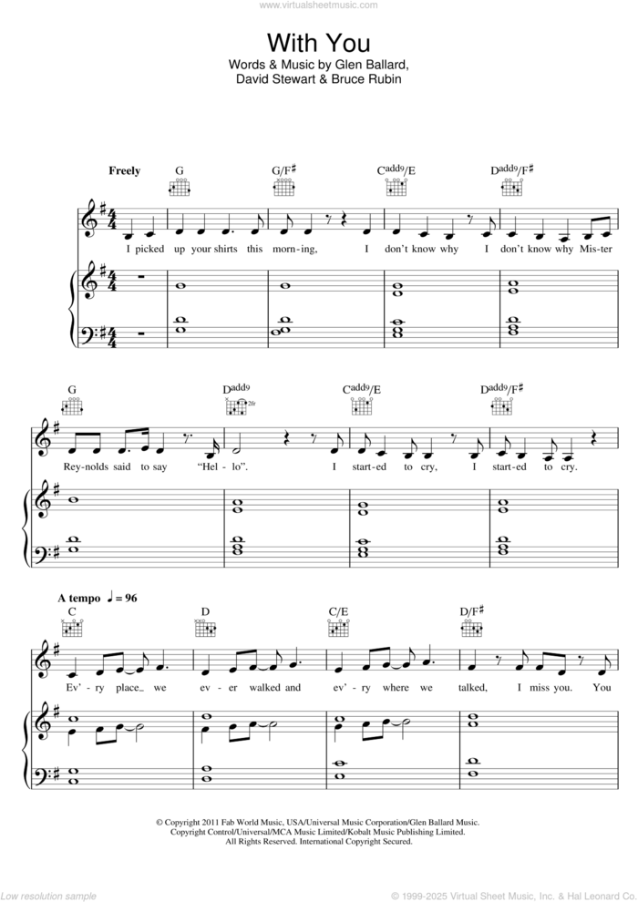 With You (from Ghost The Musical) sheet music for voice, piano or guitar by Glen Ballard, Bruce Rubin and Dave Stewart, intermediate skill level