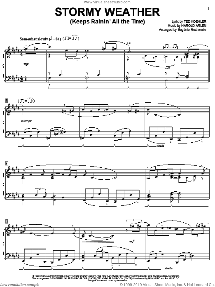 Stormy Weather (Keeps Rainin' All The Time) sheet music for piano solo by Eugenie Rocherolle, Lena Horne, Harold Arlen and Ted Koehler, intermediate skill level
