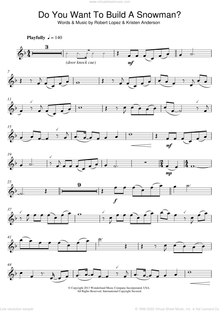 Do You Want To Build A Snowman? (from Frozen) sheet music for clarinet solo by Kristen Bell, Agatha Lee Monn & Katie Lopez, Kristen Bell, Kristen Anderson, Kristen Anderson-Lopez and Robert Lopez, intermediate skill level