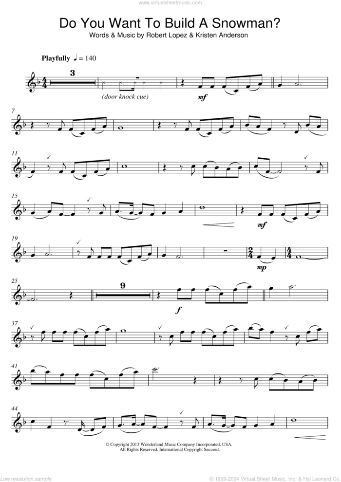 Do You Want To Build A Snowman? (from Frozen) sheet music for clarinet solo by Kristen Bell, Agatha Lee Monn & Katie Lopez, Kristen Bell, Kristen Anderson, Kristen Anderson-Lopez and Robert Lopez, intermediate skill level