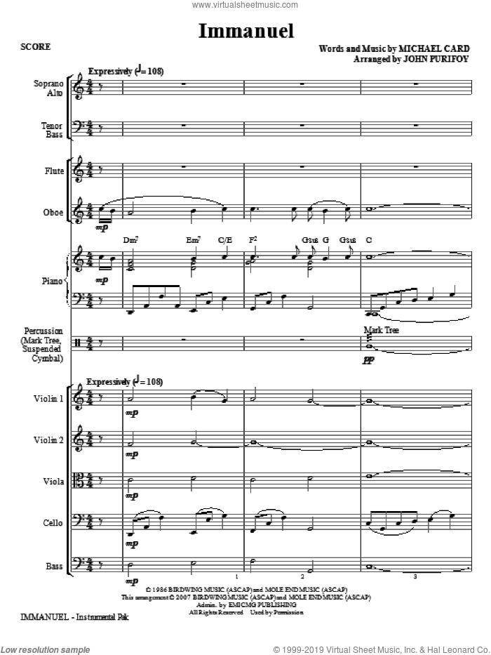 Immanuel (arr. John Purifoy) (COMPLETE) sheet music for orchestra/band (chamber ensemble) by John Purifoy and Michael Card, intermediate skill level