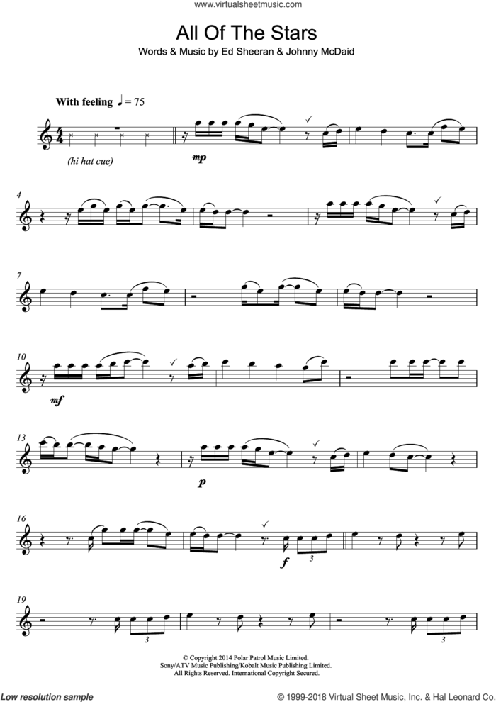 All Of The Stars sheet music for flute solo by Ed Sheeran and Johnny McDaid, intermediate skill level