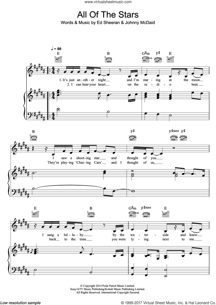 All Of The Stars sheet music for voice, piano or guitar by Ed Sheeran and Johnny McDaid, intermediate skill level