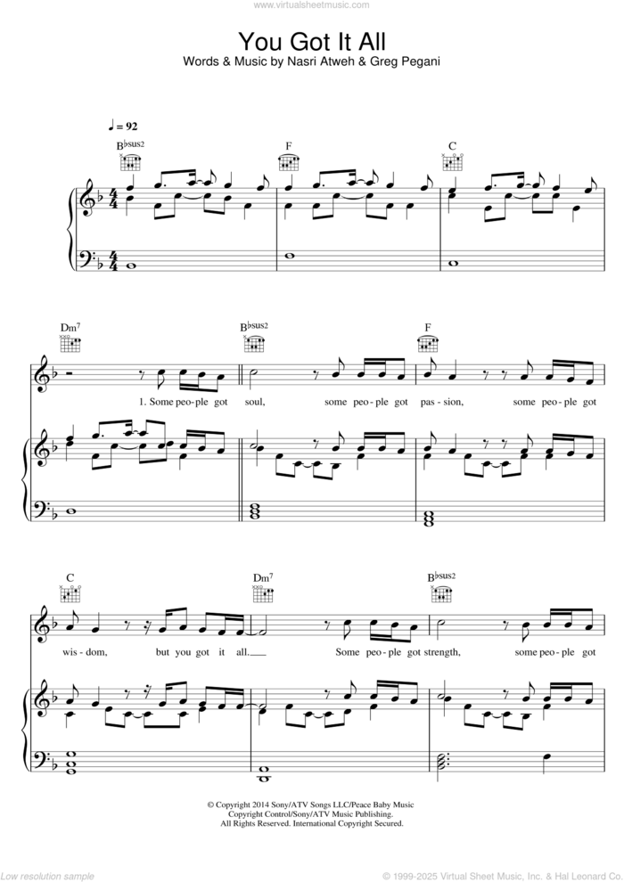 You Got It All sheet music for voice, piano or guitar by Union J, Greg Pegani and Nasri Atweh, intermediate skill level