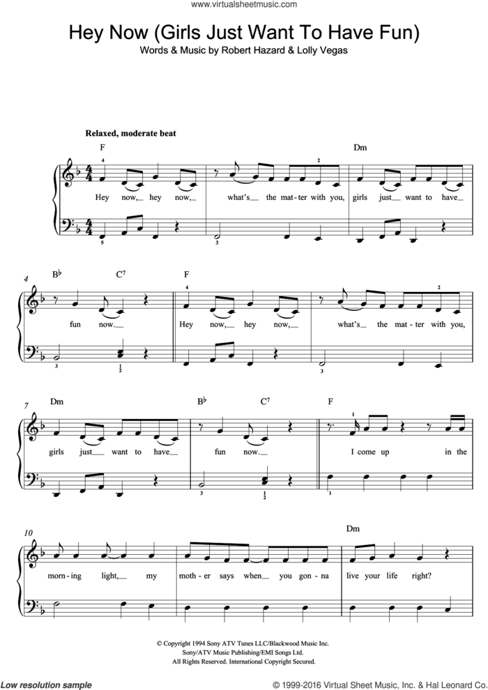 Girls Just Want To Have Fun Sheet Music Beginner For Piano Solo