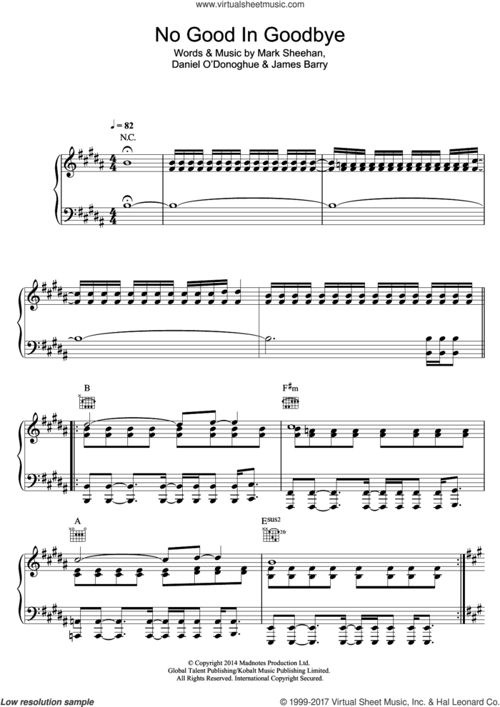 No Good In Goodbye sheet music for voice, piano or guitar by The Script, James Barry and Mark Sheehan, intermediate skill level