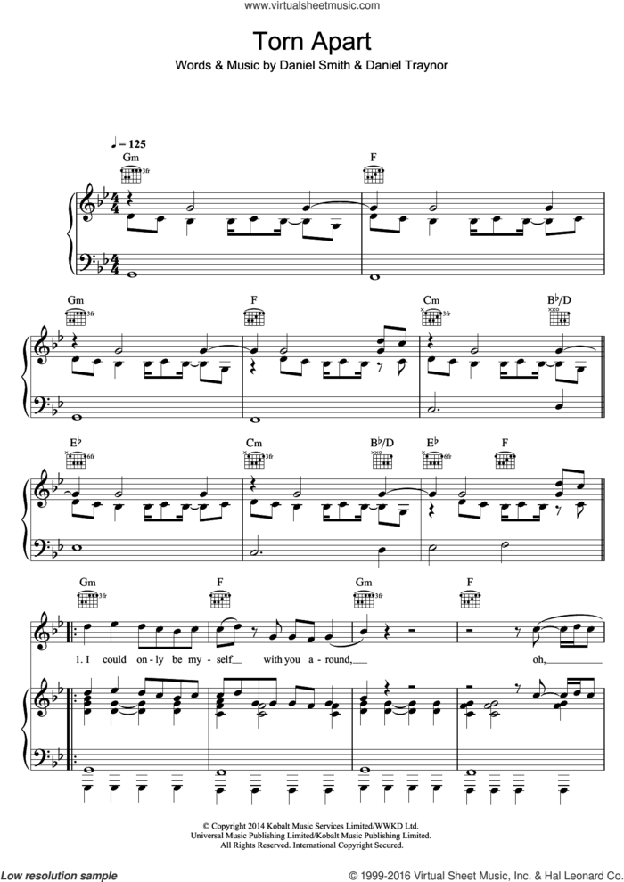 Torn Apart (featuring Grades) sheet music for voice, piano or guitar by Bastille, Grades, Daniel Smith and Daniel Traynor, intermediate skill level