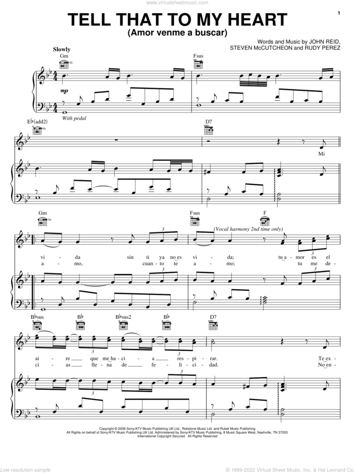 Tell That To My Heart (Amor Venme A Buscar) sheet music for voice, piano or guitar by Il Divo, John Reid, Rudy Perez and Steven McCutcheon, intermediate skill level