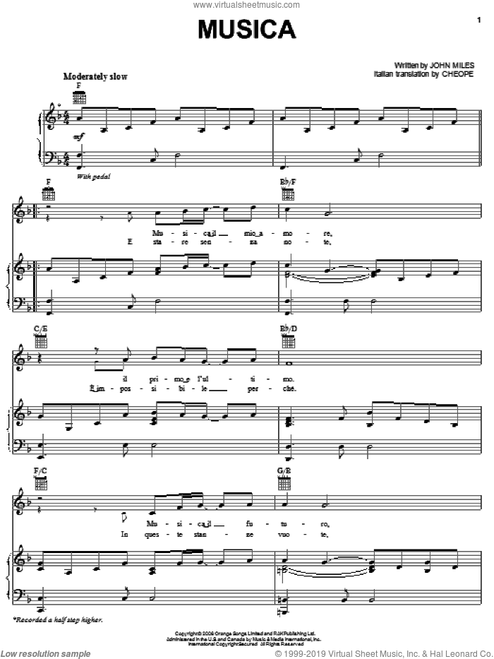 Musica sheet music for voice, piano or guitar by Il Divo, Cheope (trans.) and John Miles, intermediate skill level