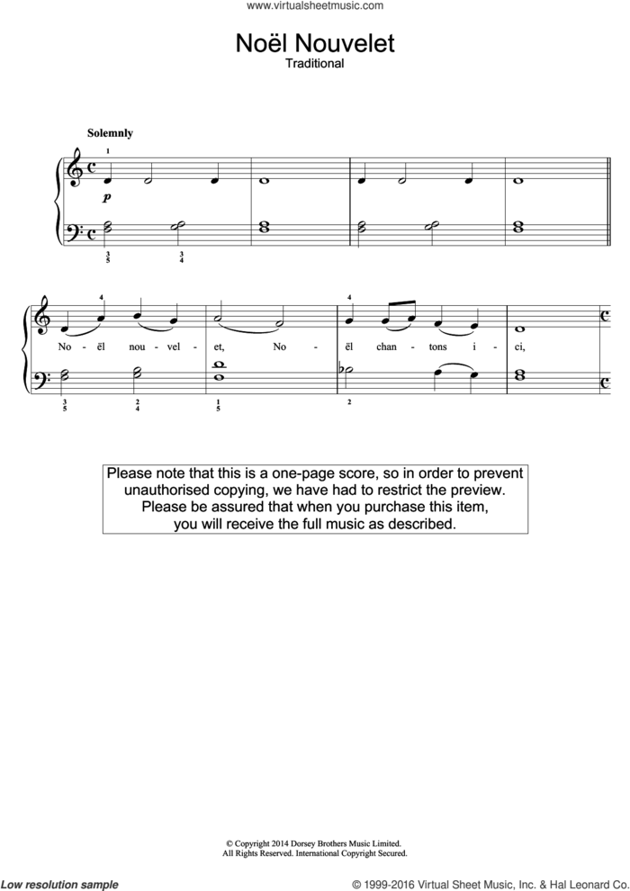 Noel Nouvelet sheet music for piano solo (beginners), beginner piano (beginners)