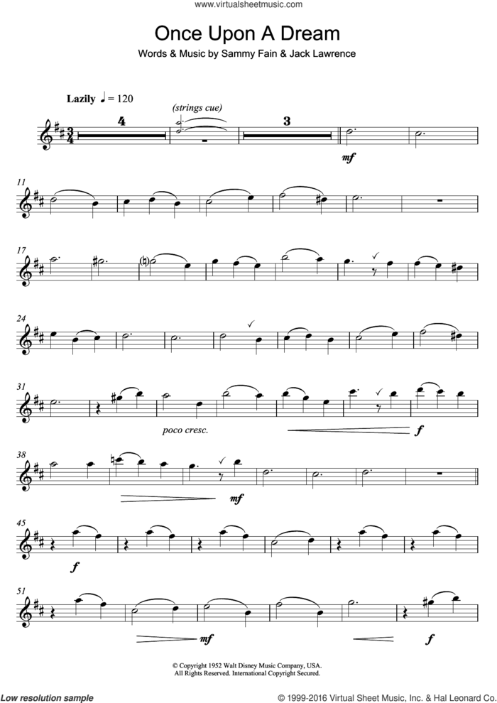 Once Upon A Dream sheet music for alto saxophone solo by Lana Del Rey, Jack Lawrence and Sammy Fain, intermediate skill level