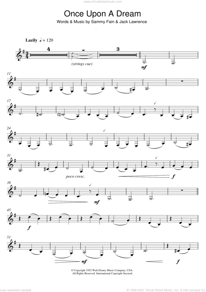 Once Upon A Dream sheet music for clarinet solo by Lana Del Rey, Jack Lawrence and Sammy Fain, intermediate skill level