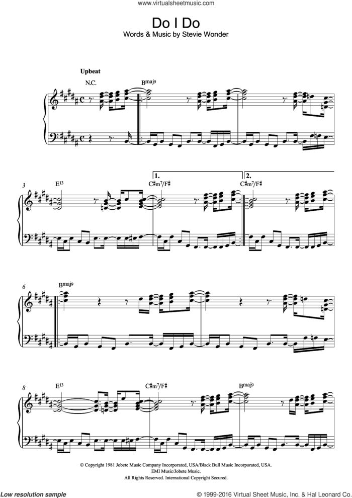 Do I Do sheet music for piano solo by Stevie Wonder, intermediate skill level