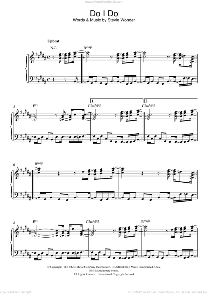 Do I Do sheet music for piano solo by Stevie Wonder, intermediate skill level