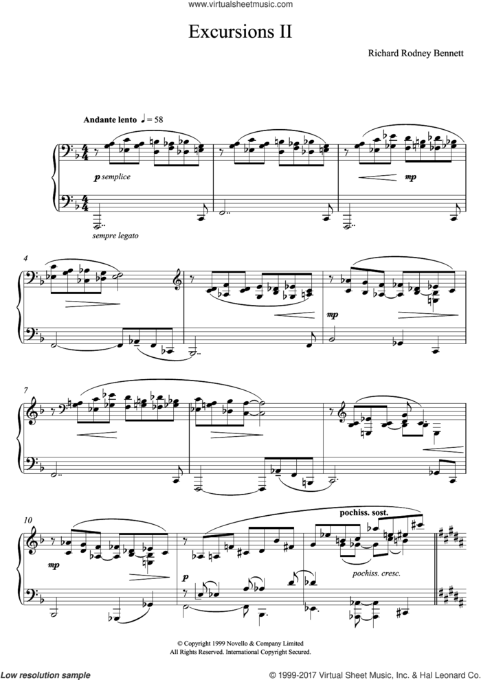 Excursions II sheet music for piano solo by Richard Bennett, classical score, intermediate skill level