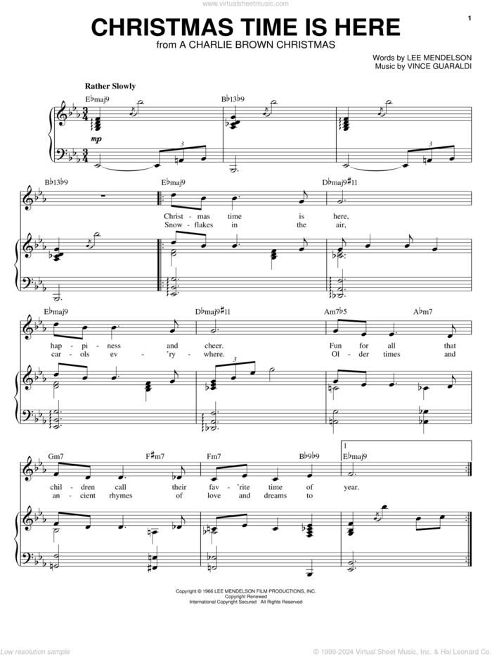 Christmas Time Is Here sheet music for voice and piano by Vince Guaraldi and Lee Mendelson, intermediate skill level